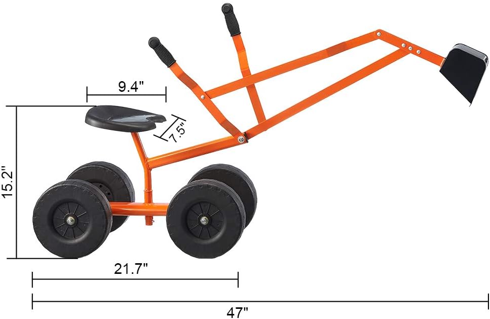 Ride On Sand Digger Excavator Toy with 8 inches Wheels and 360° Rotation Seat X442492