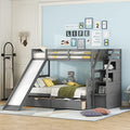 Grey Wood Twin Over Full Bunk Bed with Slides and Drawers L85917