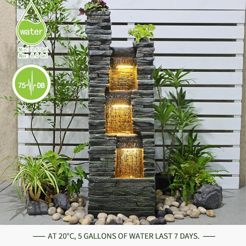 37.4 inches Tall Freestanding Fountain with LED Lights O290