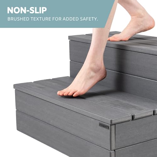 Hot Tub Steps, Gray Non-Slip, Heavy Duty Outdoor Spa Stairs N421506