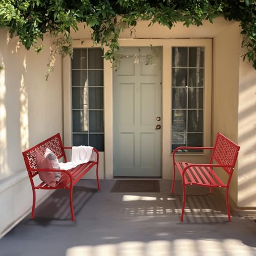 Pink Metal Outdoor Bench with Floral Back J53371