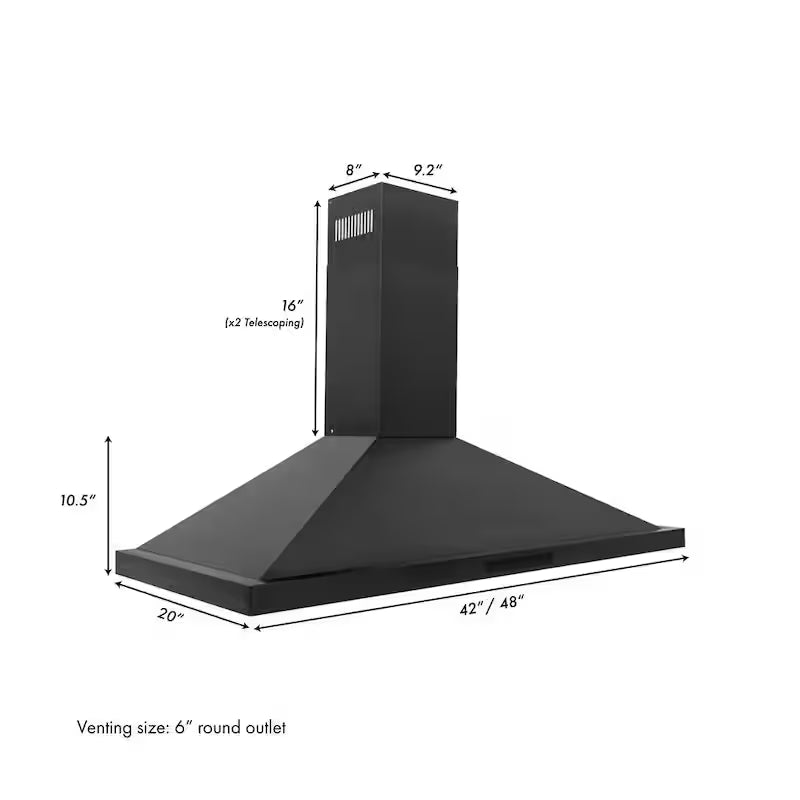 48 in. 400 CFM Convertible Wall Mount Range Hood in Black Stainless Steel with 2 Charcoal Filters O121917