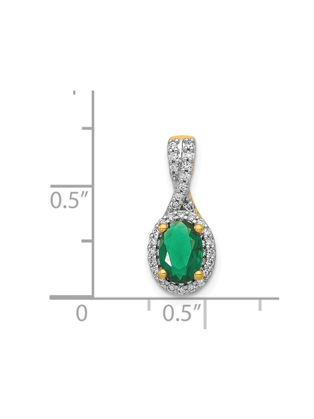 Natural Emerald Halo Twist Pendant Necklace in 14K Yellow Gold with Chain and Diamonds A3420