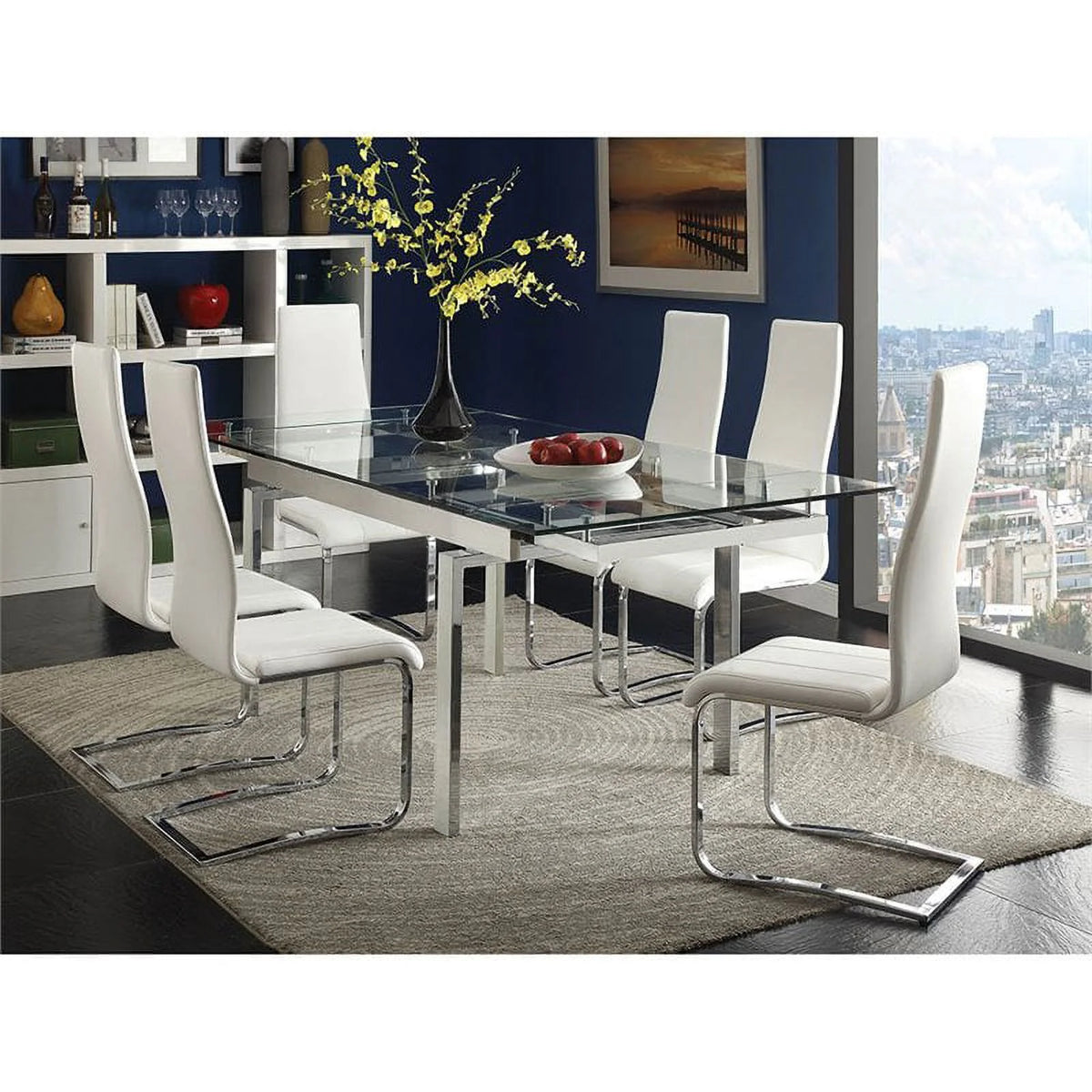 5 Piece Round Glass Top Dining Table and 4 Chairs X21336