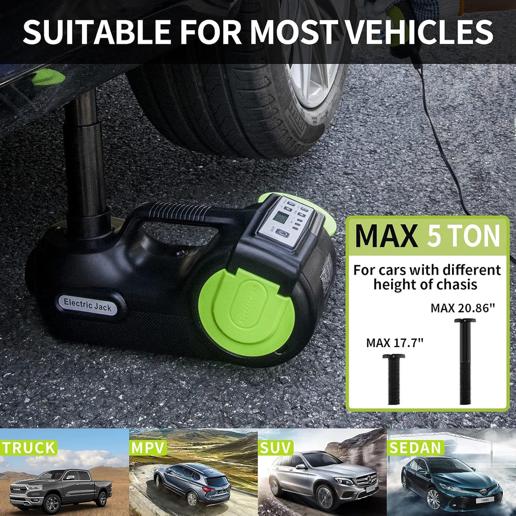 12V 5 Ton Electric Car Jack Kit with Impact Wrench & Inflator E7611