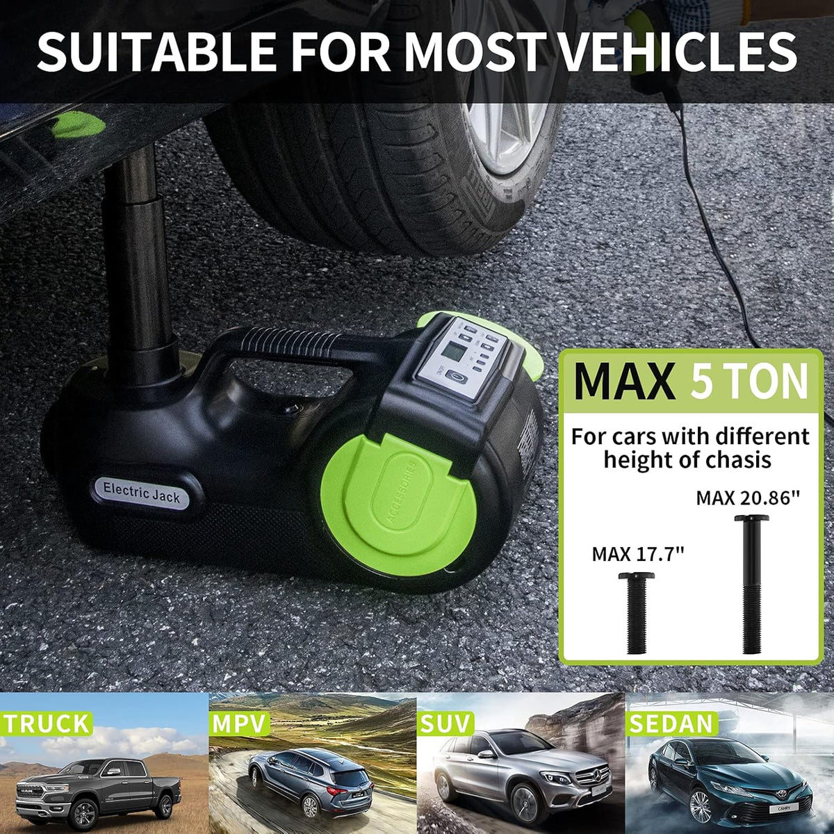 12V 5 Ton Electric Car Jack Kit with Impact Wrench & Inflator E7611