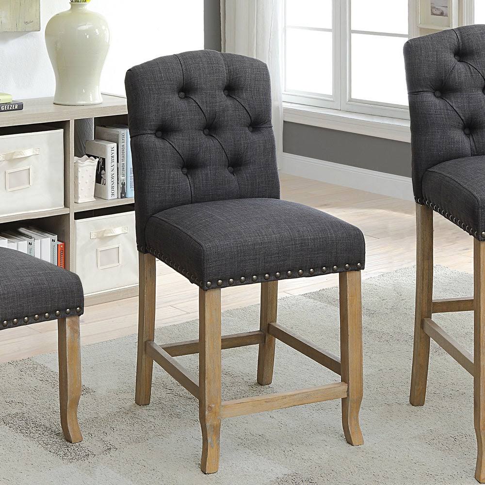 Rustic Tufted Counter Chairs (Set of 2) Light Grey/Brown F1861