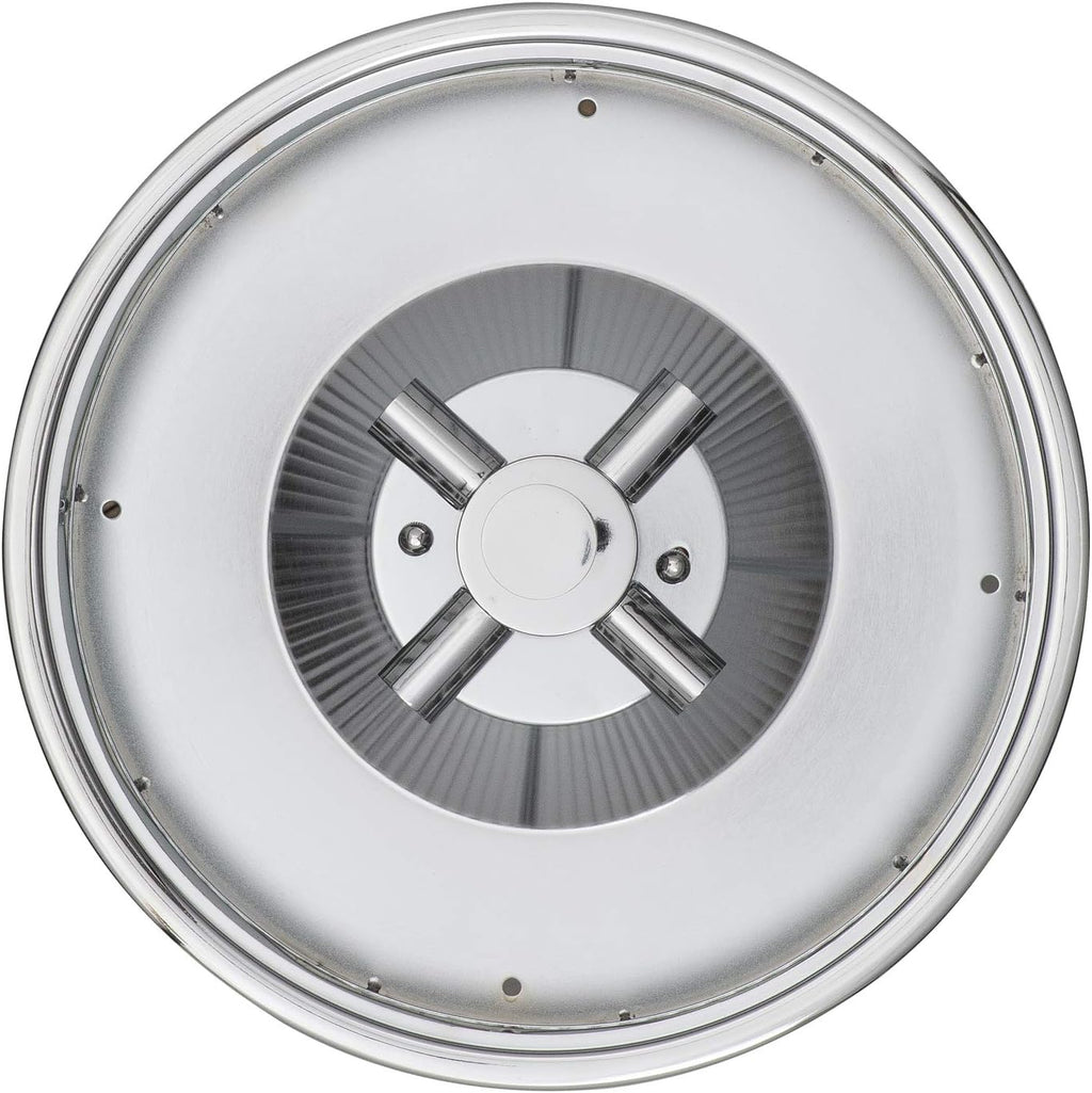 Chrome Flush Mount Ceiling Light, 18 Inch Diameter, LED Bulbs Included, 3000K, 2100 Lumens, Ribbed Glass Shade, Dimmable W8239
