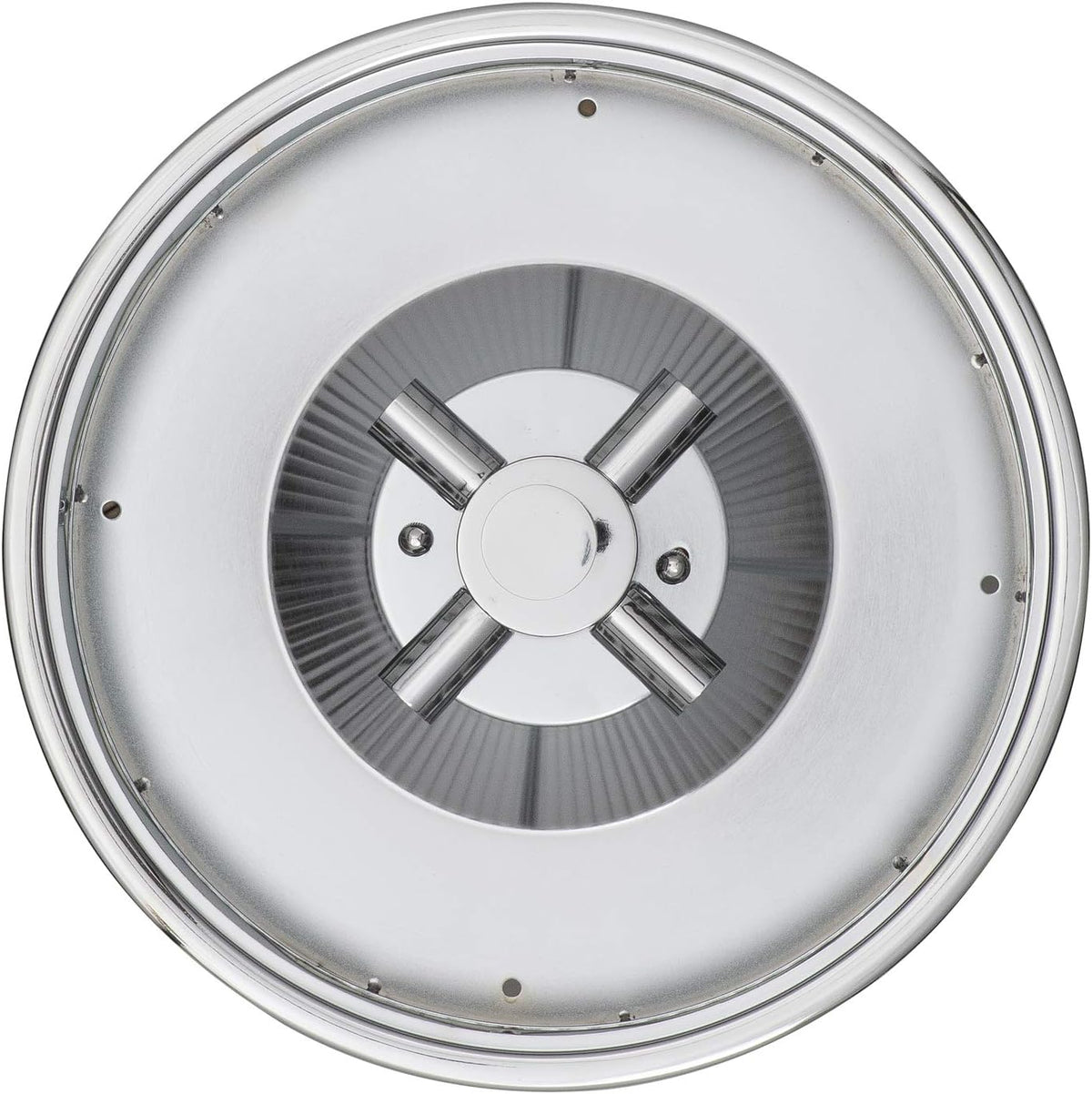 Chrome Flush Mount Ceiling Light, 18 Inch Diameter, LED Bulbs Included, 3000K, 2100 Lumens, Ribbed Glass Shade, Dimmable W8239
