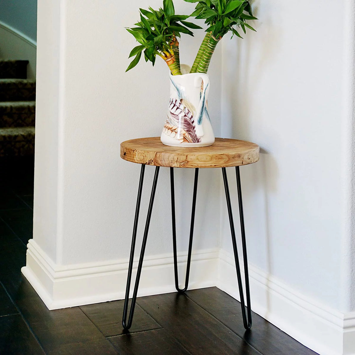 Rustic Old Elm Wood Round End Table I9818
