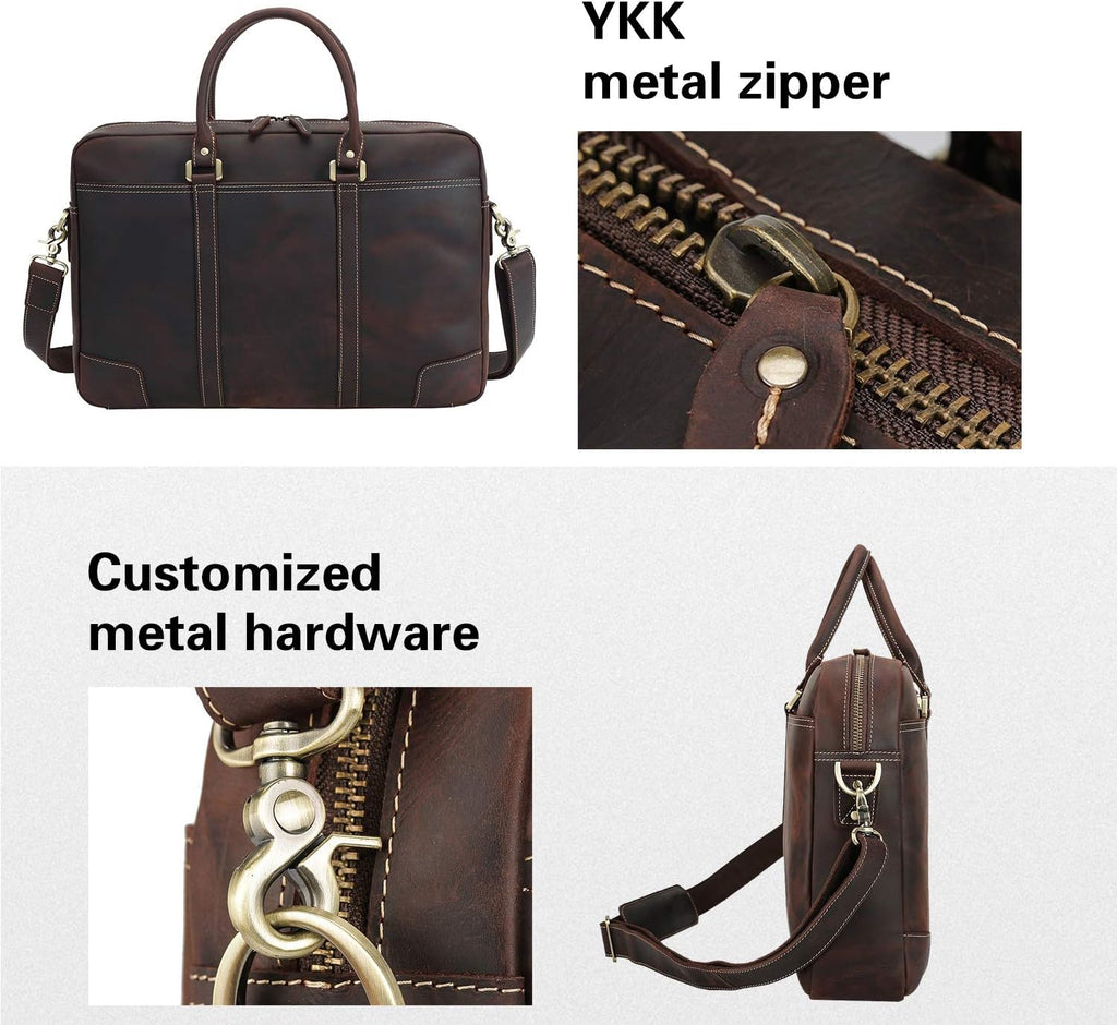 Full Grain Leather 18.5'' Laptop Briefcase Messenger Bag Y308