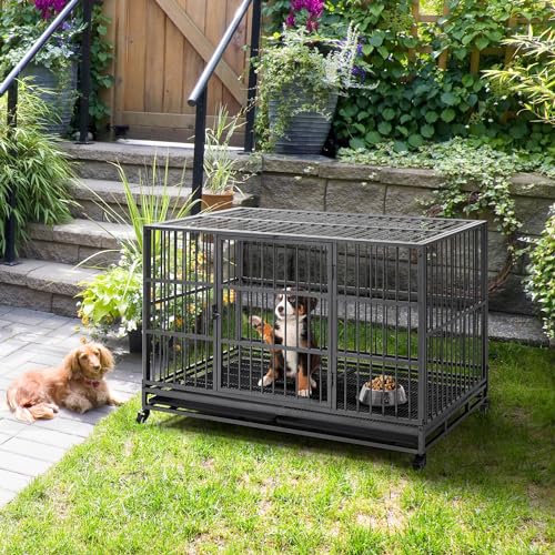 48'' XXL Dog Crate with 2 Doors Lockable Wheels T605