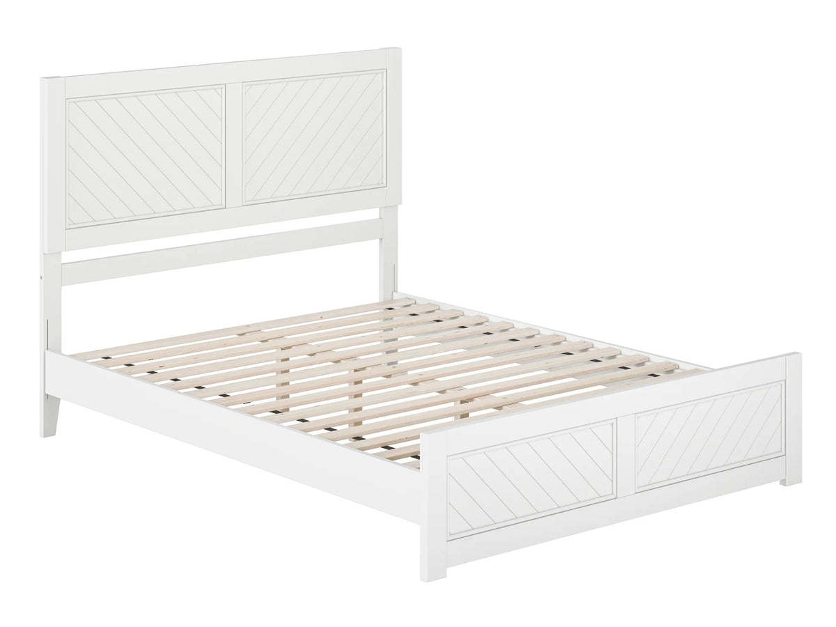 Queen Solid Wood Low Profile Platform Bed with Footboard, White Q3726