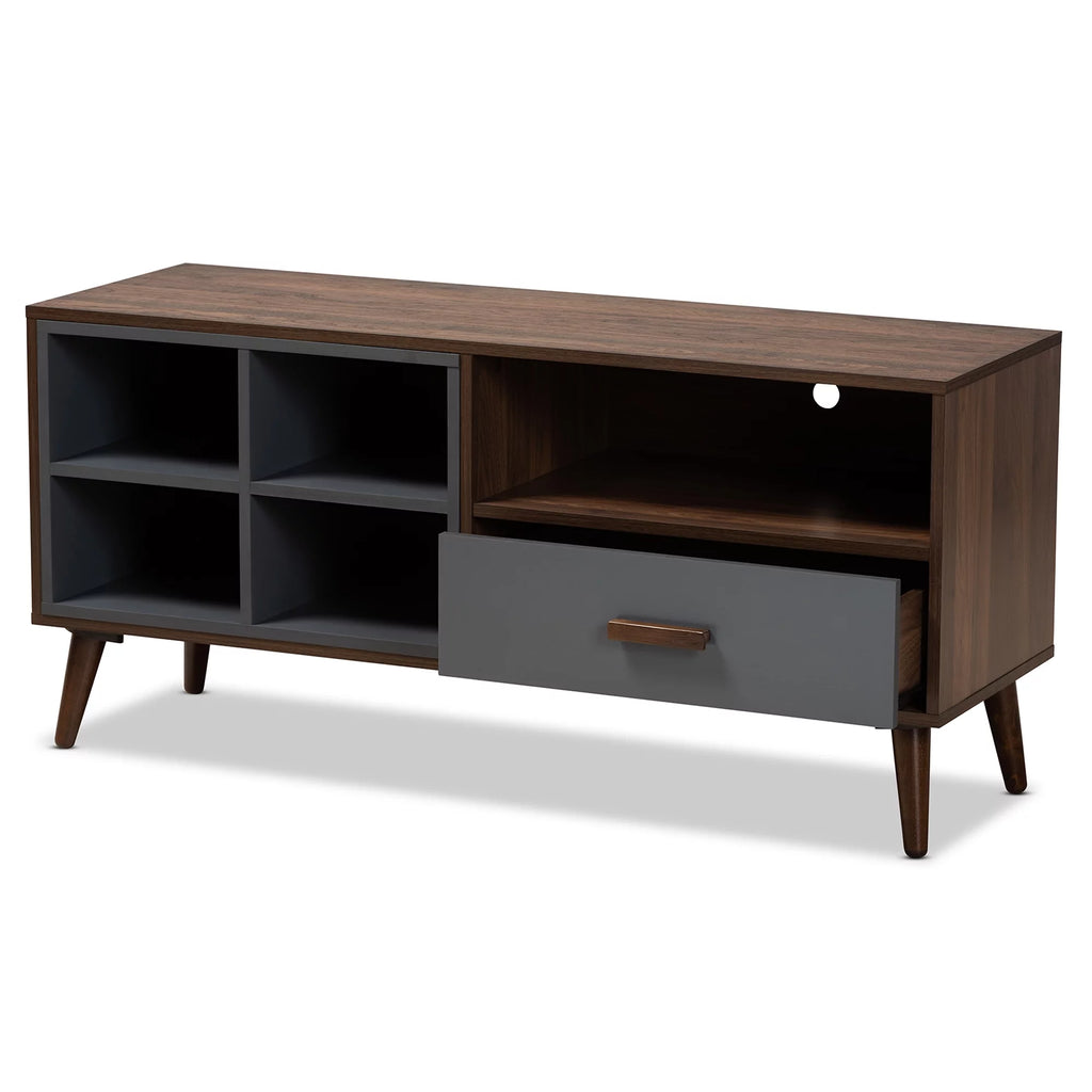 Two-Tone Grey and Walnut Brown Wood 1-Drawer TV Stand D99106