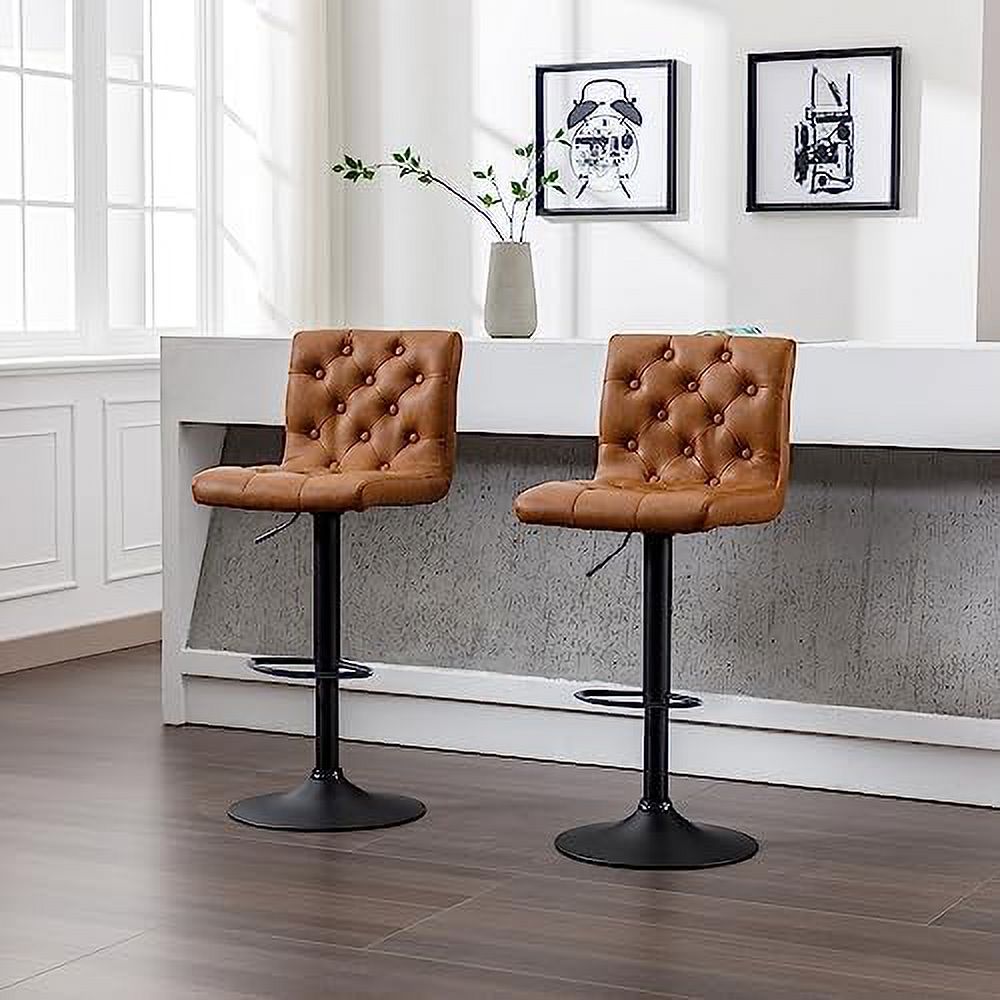 Black Faux Leather Swivel Counter Height Stools with Footrest R55805