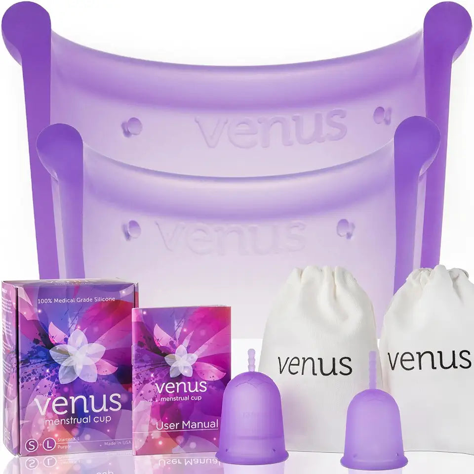 Menstrual Cup Starter Kit Set of 2 Reusable Silicone Cups Small Large Purple D7743
