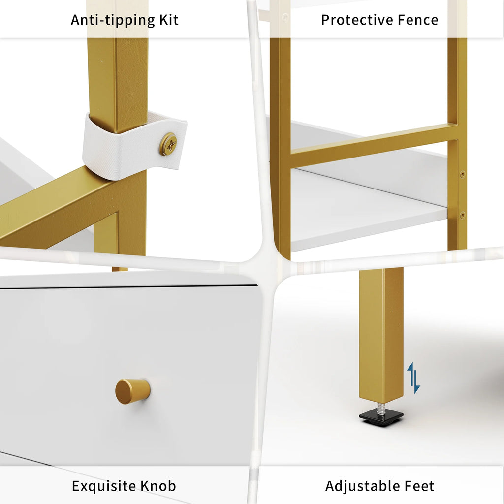 4 Tier Gold Bookcase with 3 Drawers F230189