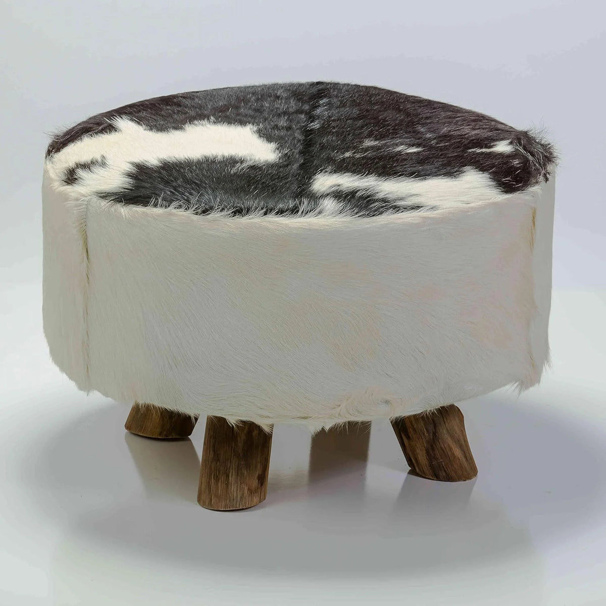 Round Leather Ottoman in Black and White T5512