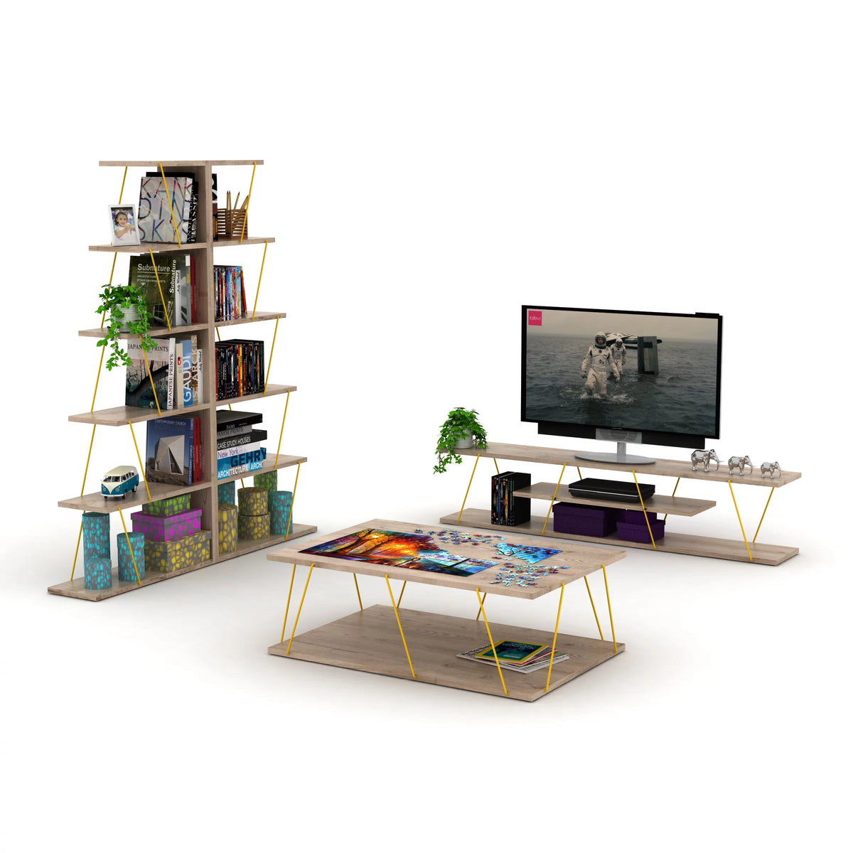 Mid Century Modern 4 Shelves 56 inch Low Tv Stand R66287