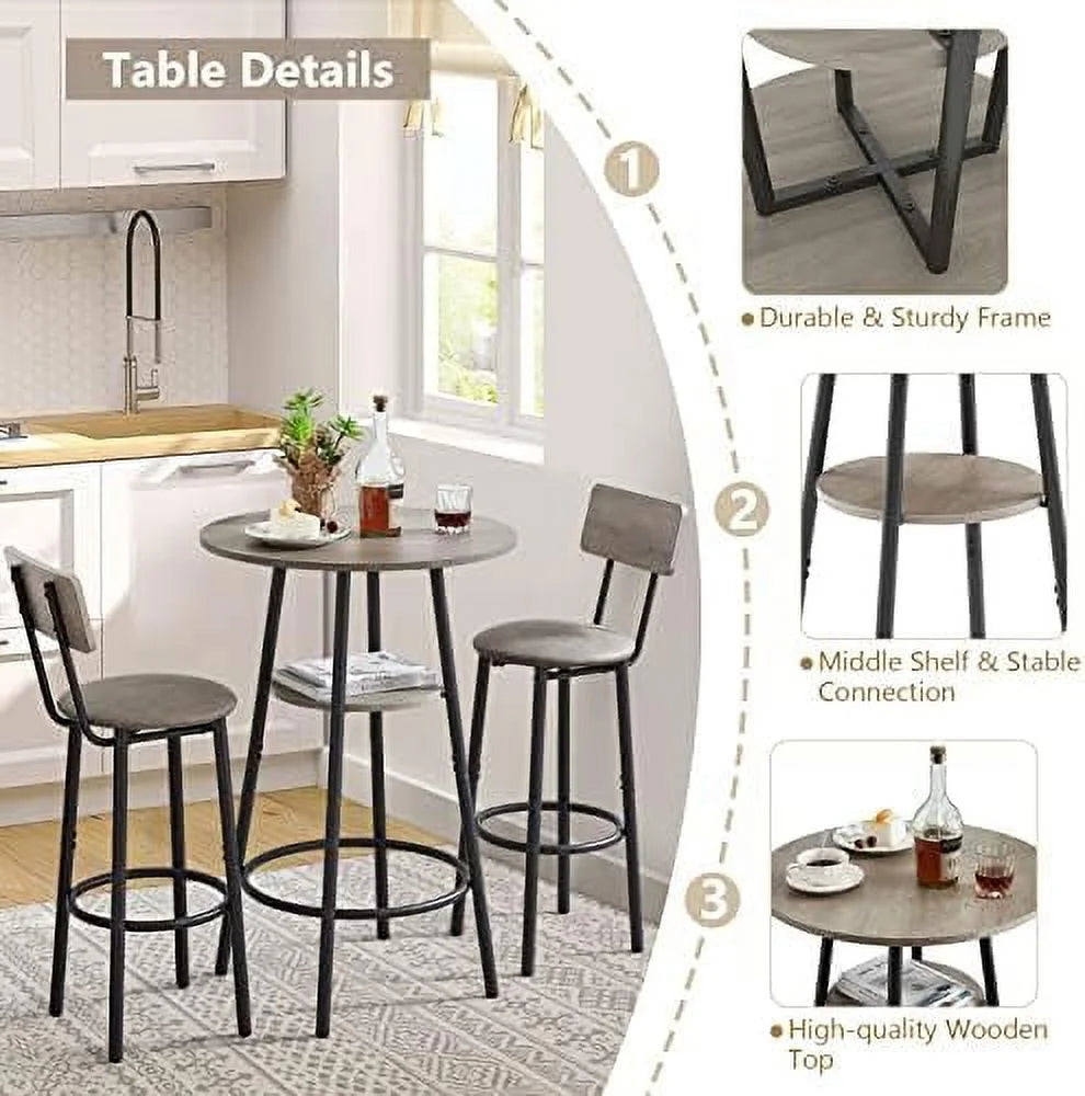 3 Piece Metal and Wood Table and Stools Set I228