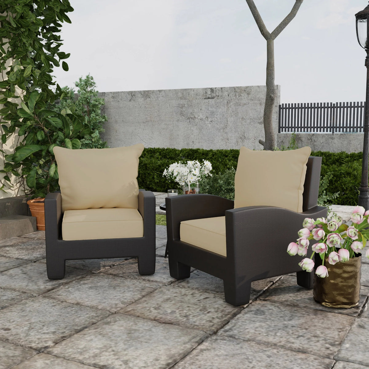 Antique Beige Square Outdoor Deep Seating Cushion and Back Cushion 2-Piece Set D35437