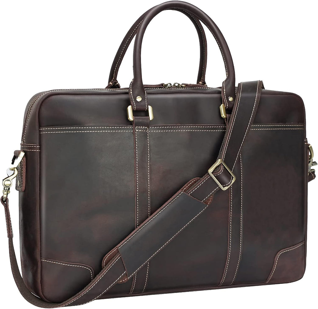 Full Grain Leather 18.5'' Laptop Briefcase Messenger Bag Y308
