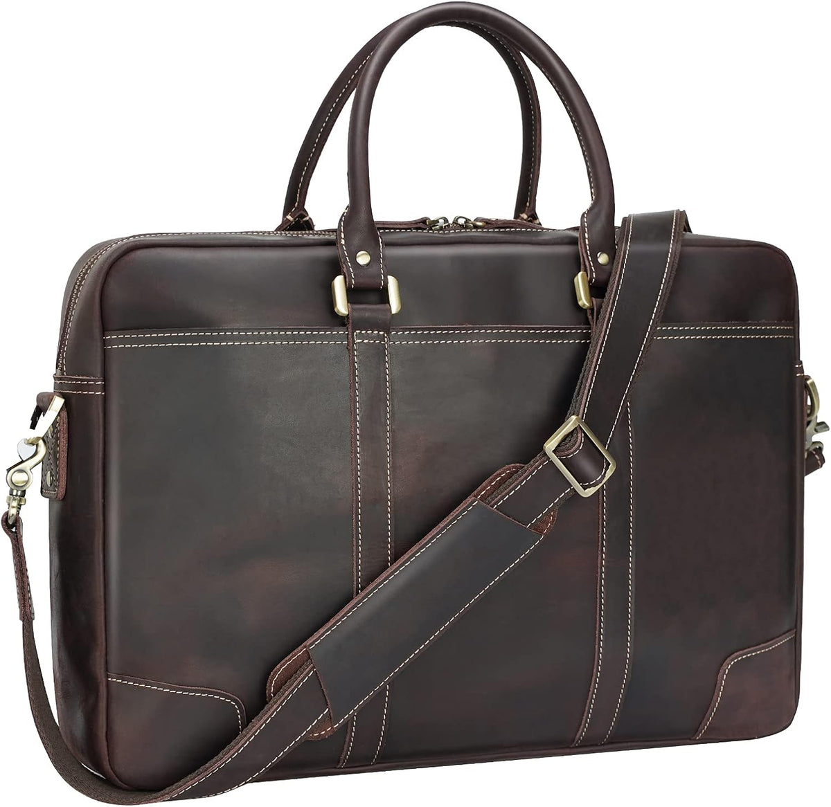 Full Grain Leather 18.5'' Laptop Briefcase Messenger Bag Y308