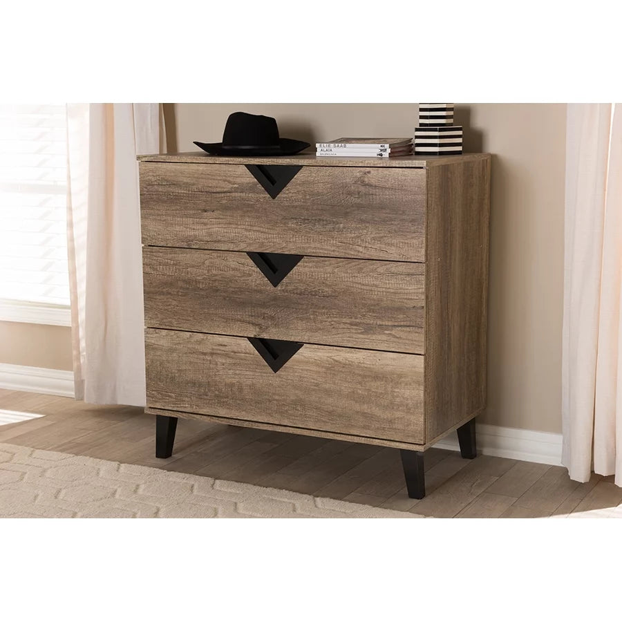 Light Brown Wood 3-Drawer Chest W505841