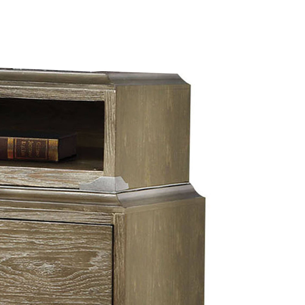 Brown 2 Drawer Wooden Nightstand with Metal Legs R6023