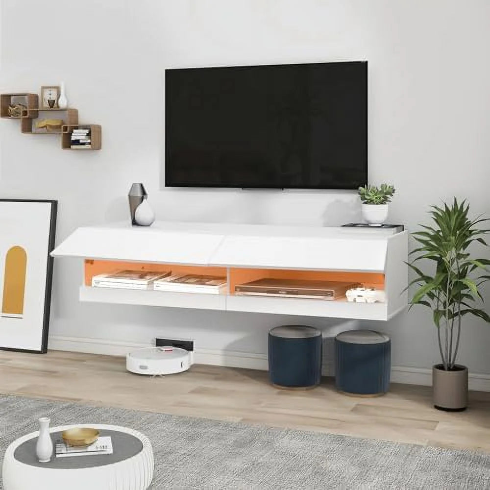 60" Brown Floating TV Stand with 3 Open Compartments V343534