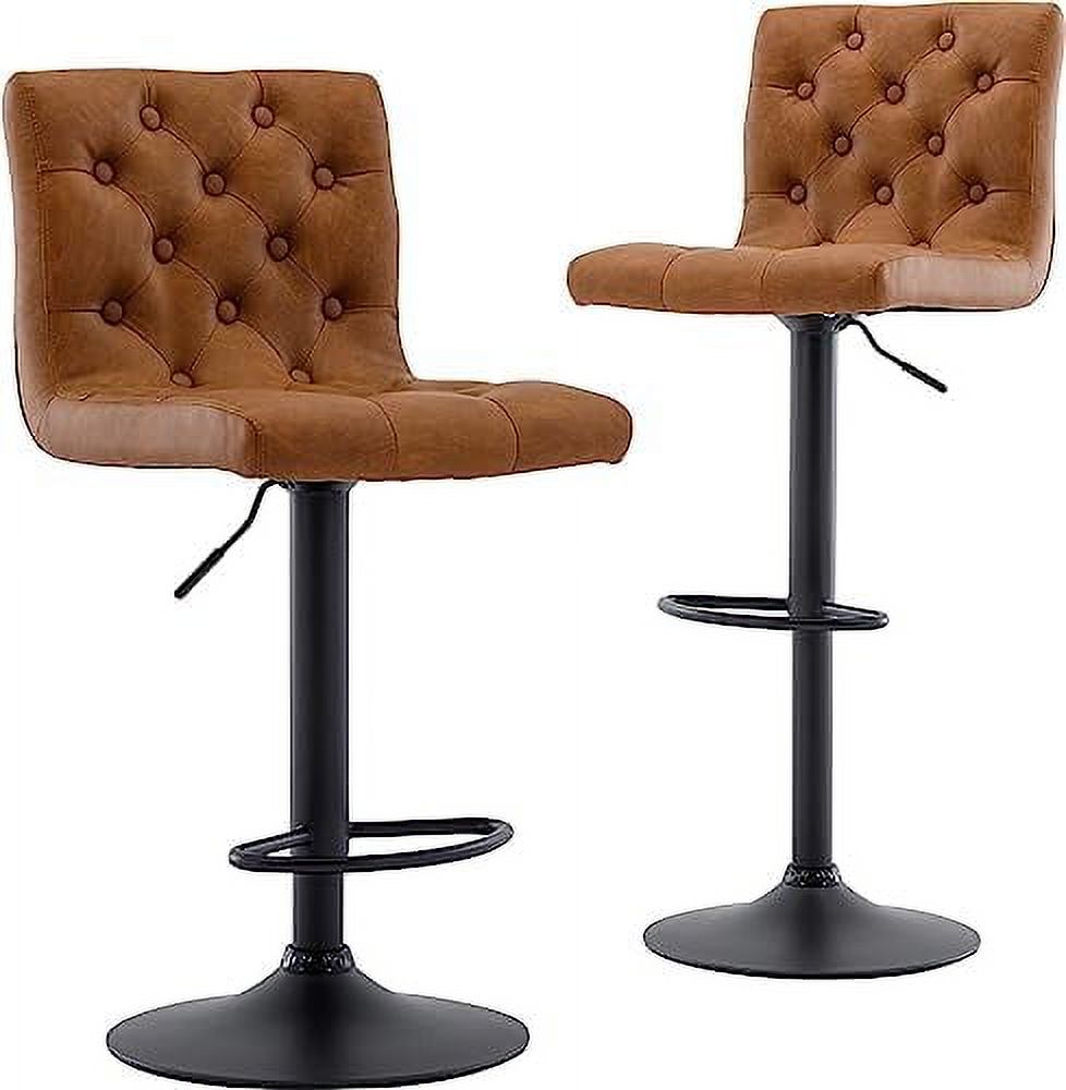 Black Faux Leather Swivel Counter Height Stools with Footrest R55805