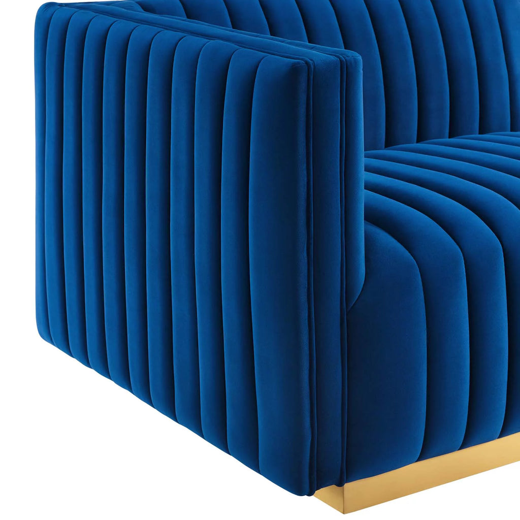Gold Navy Velvet 5-Piece Sectional O1270