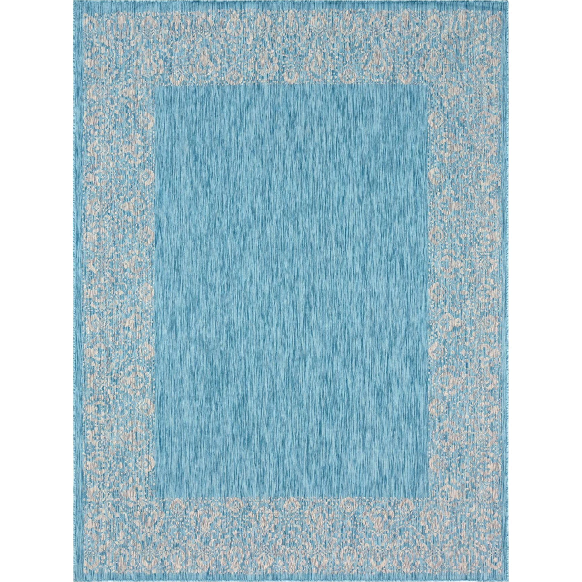 Aqua/Ivory 9' x 12' Rectangle Floral Indoor/Outdoor Rug V849450