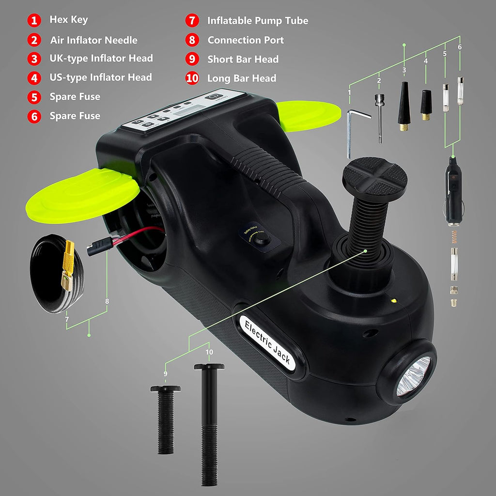12V 5 Ton Electric Car Jack Kit with Impact Wrench & Inflator E7611