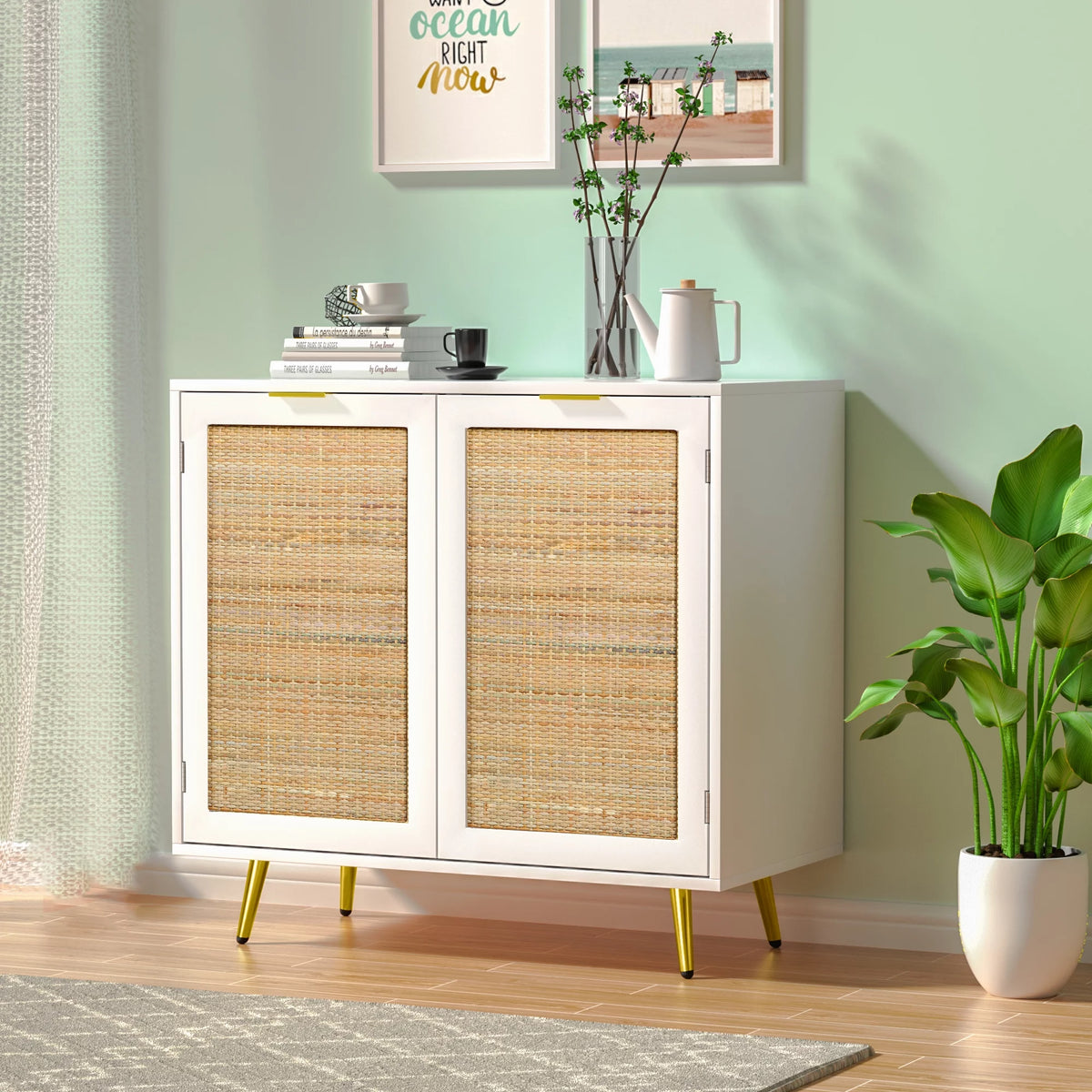 Black 2 Rattan Door Accent Cabinet M89681