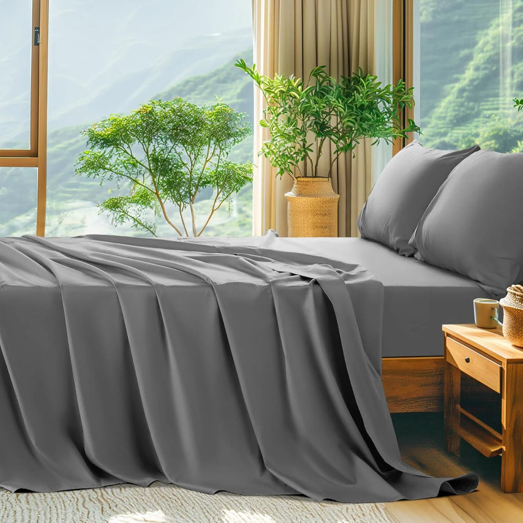 King Size 4 PC Cotton Sateen Bed Sheet Set with 16" Deep Pocket U28781