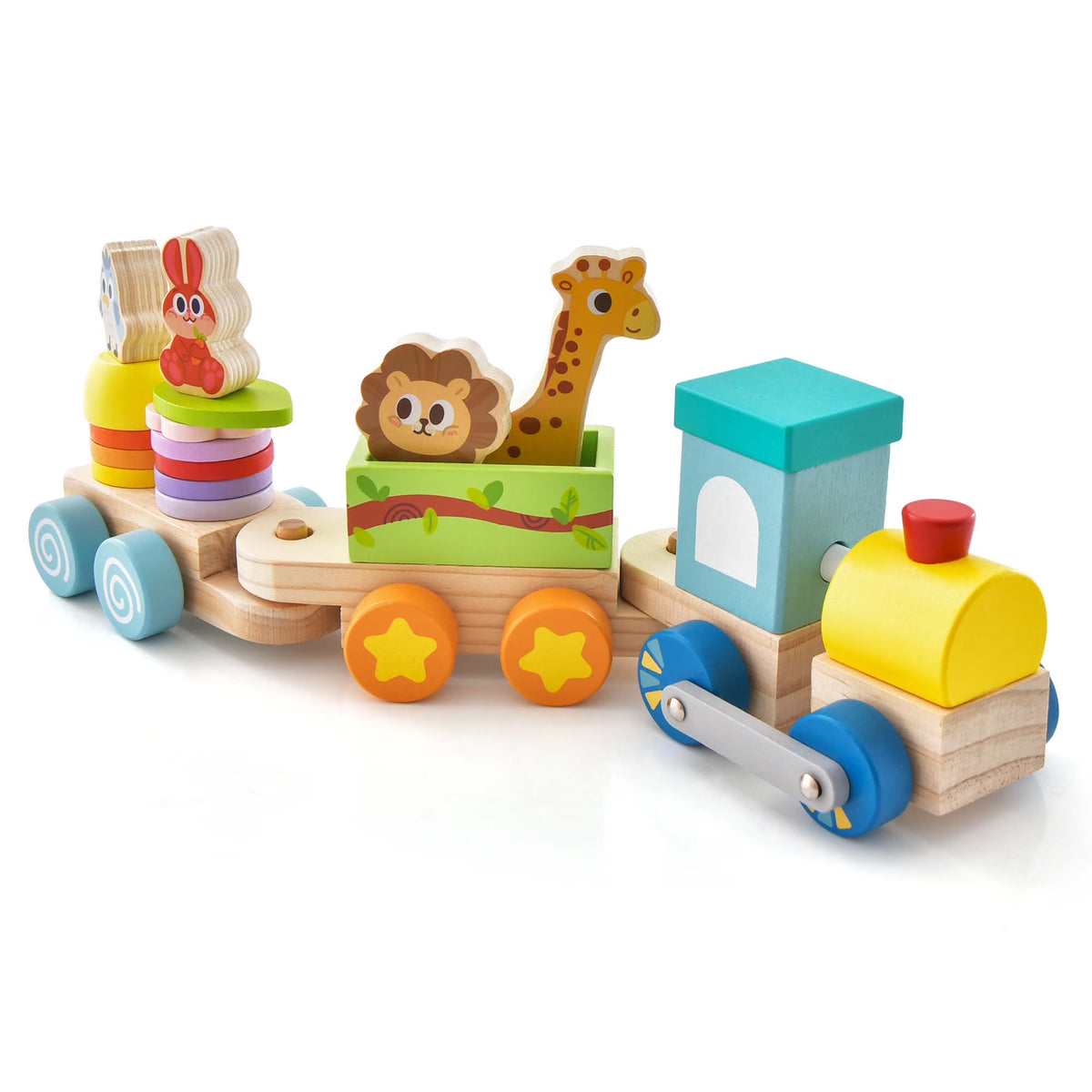 Wooden Stackable Train Set with Animal Toys & Locomotive E857239
