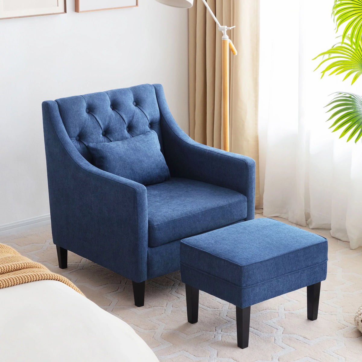 Blue Upholstered Accent Chair with Ottoman R119