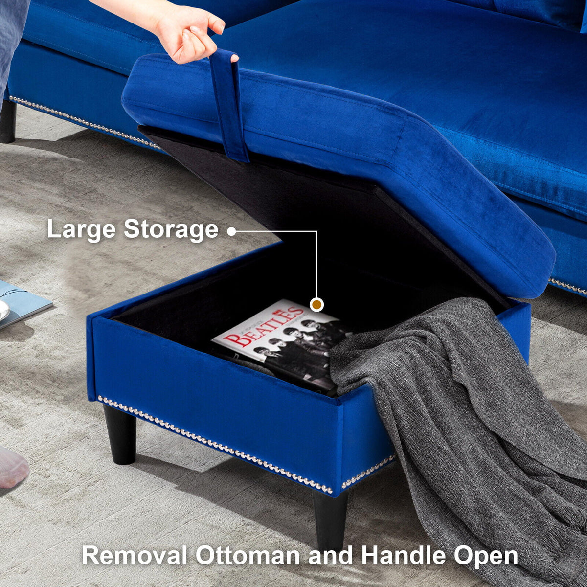 78 L Shaped Velvet Sectional Sofa with USB L4729