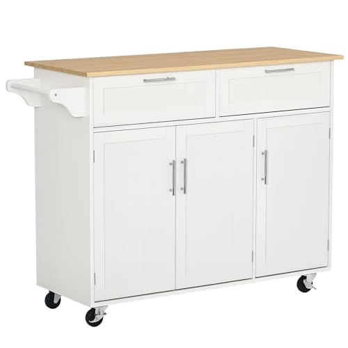 White Mobile Kitchen Island with Storage O156