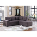 Linen Sleeper Sectional Sofa with Storage Ottoman E33757