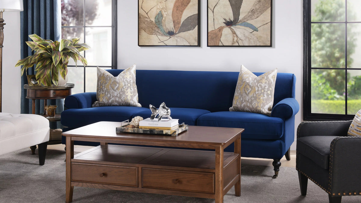 Navy Blue Sofa with Metal Casters I937341