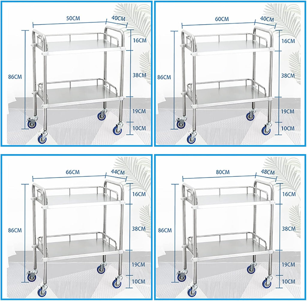 2 Layers Stainless Steel Utility Cart with Silent Locking Wheels X906875