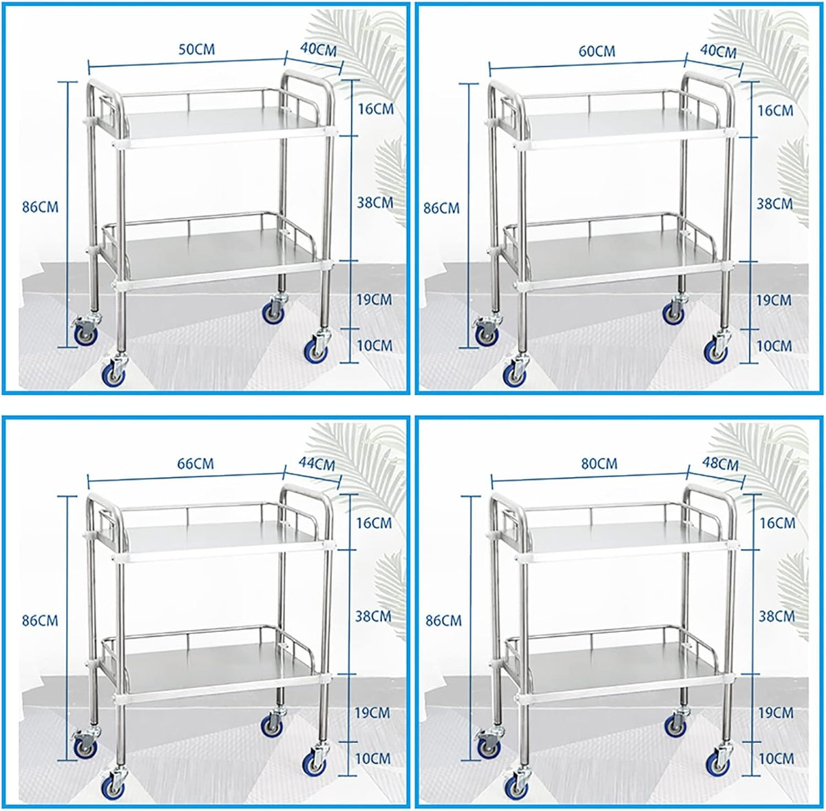 2 Layers Stainless Steel Utility Cart with Silent Locking Wheels X906875