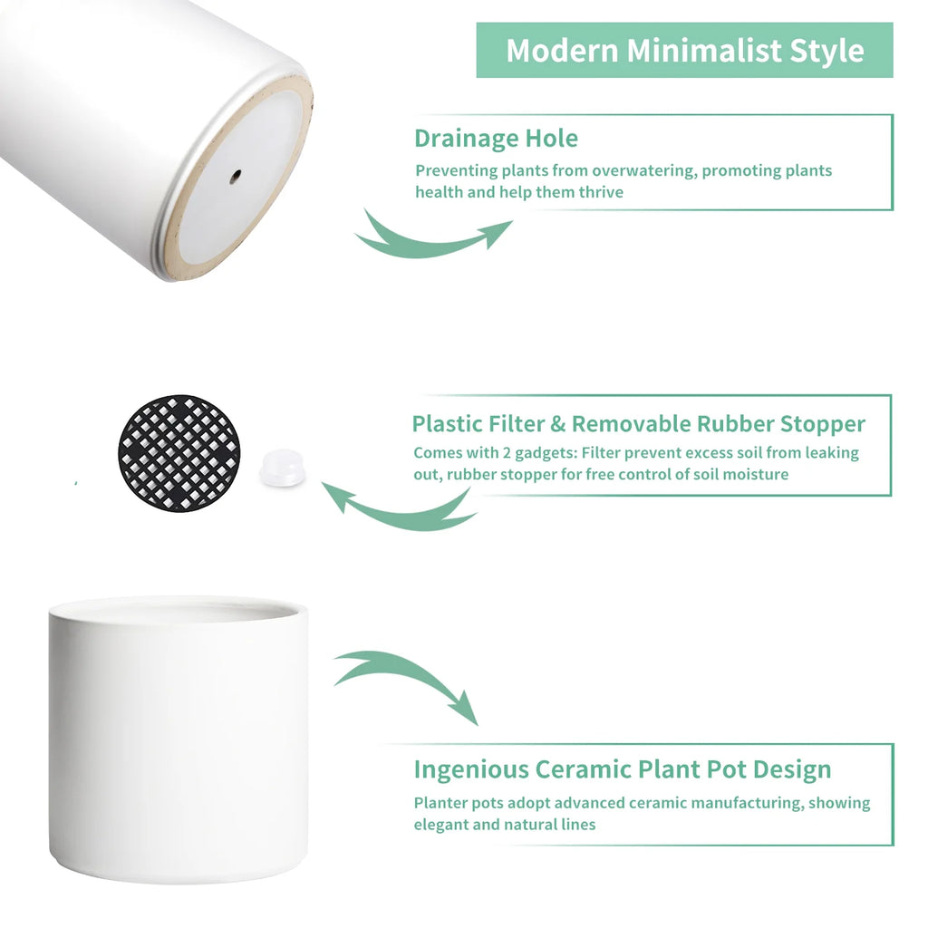 Ceramic Plant Pots with Drainage Hole (White) U23748