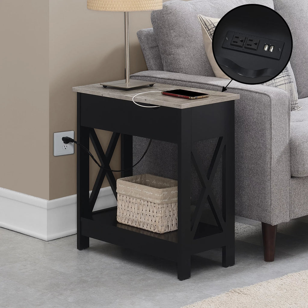 Flip Top End Table with Charging Station and Shelf R881368