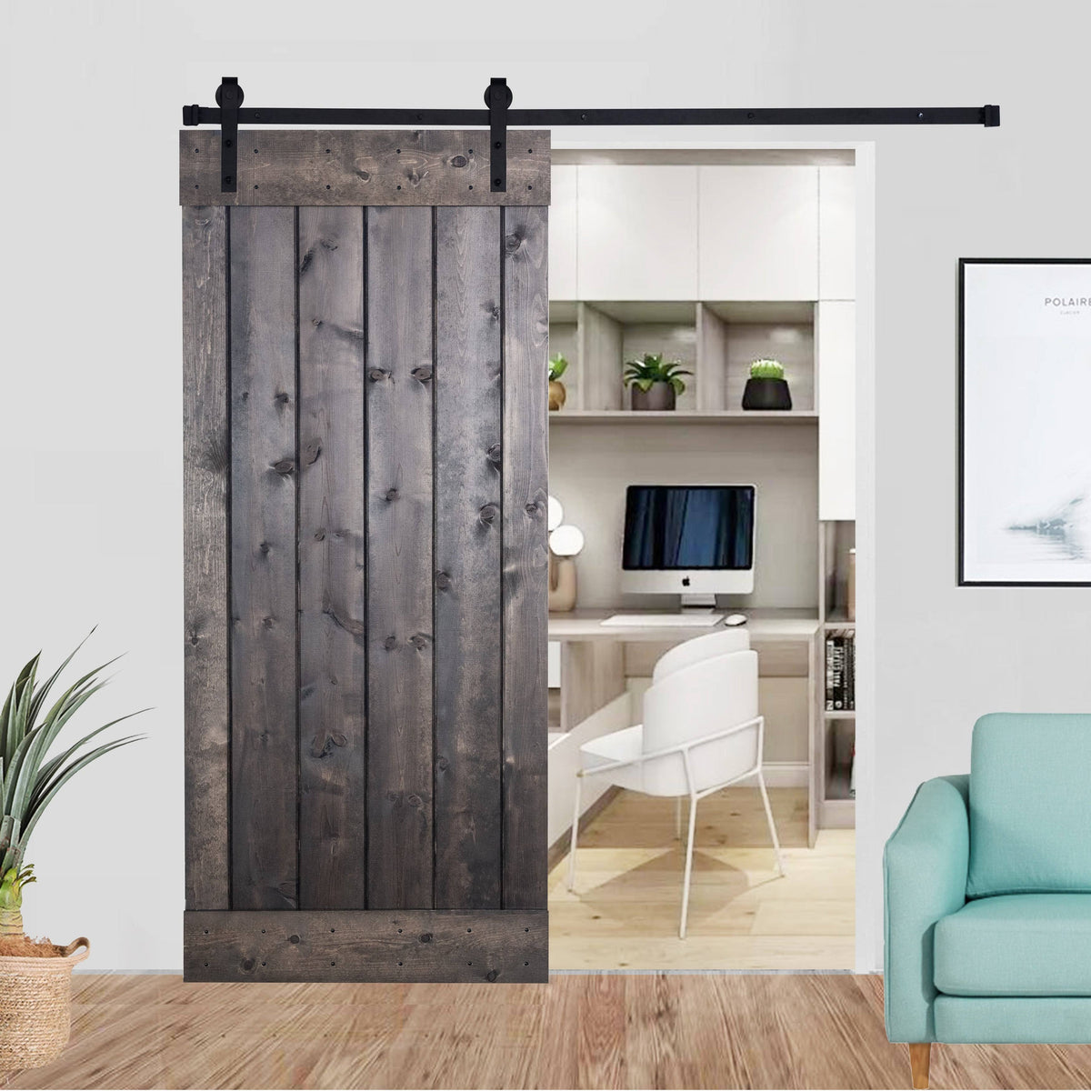 Paneled Wood Barn Door with Installation Hardware Kit N8900