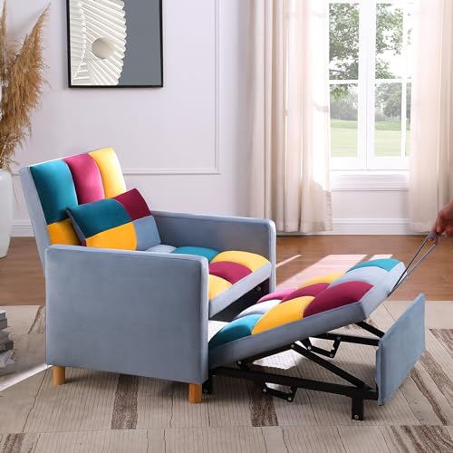 3-in-1 Convertible Chair Bed, 31.5 Inch Pull Out Sofa Bed with Adjustable Backrest, Solid Wood Feet W637441