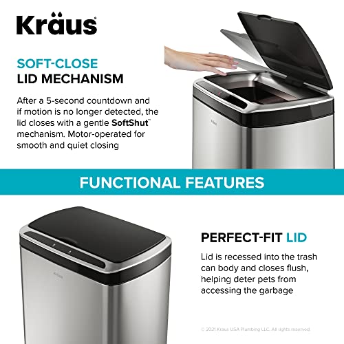 Rectangular 13 Gallon Hands-Free Motion Sensor Trash Can E119338