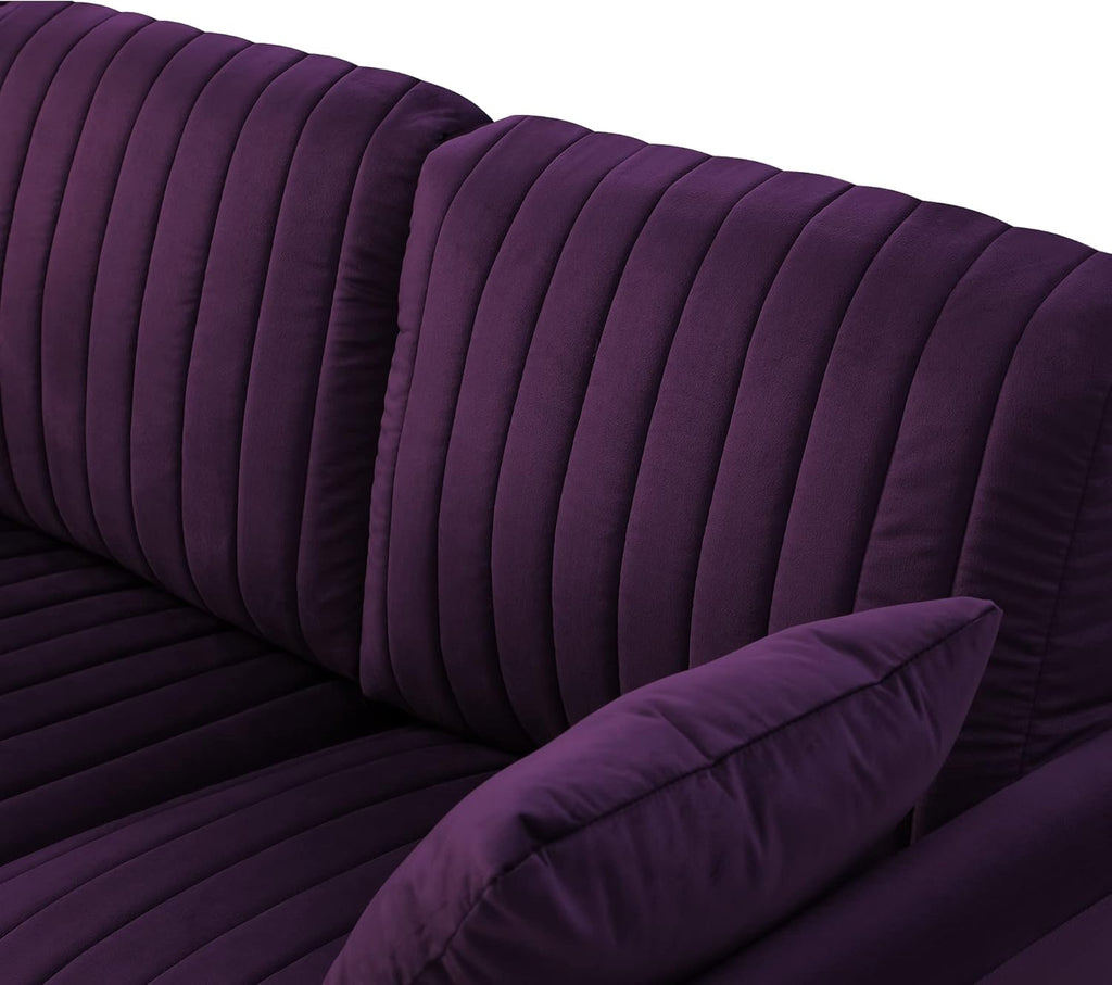 Purple Velvet Round Arm Loveseat Sofa with 2 Throw Pillows H44186